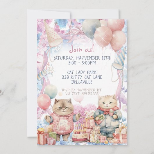 かわいい猫の誕生日パーティー 招待状 (裏面)