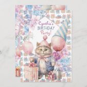 かわいい猫の誕生日パーティー 招待状 (正面/裏面)
