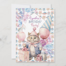かわいい猫の誕生日パーティー 招待状