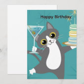 かわいい猫の誕生日招待状 招待状 (正面/裏面)