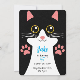 かわいい猫の誕生日招待。編集可能文字。 招待状