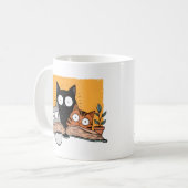 かわいい猫の読書イラスト コーヒーマグカップ (正面左)