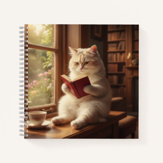 かわいい猫の読書 ノートブック (正面)