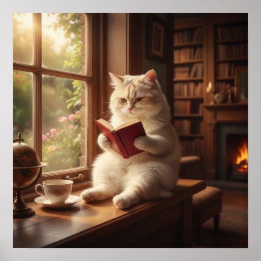 かわいい猫の読書 ポスター (正面)