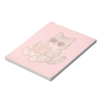 かわいい猫の読書 本 パステルピンクの美学 ノートパッド