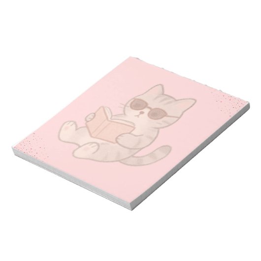 かわいい猫の読書 本 パステルピンクの美学 ノートパッド (回転)