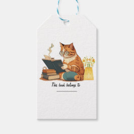 かわいい猫の読母は本とコーヒーを飲む ギフトタグ