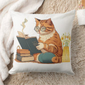かわいい猫の読母は本とコーヒーを飲む クッション (ブランケット)