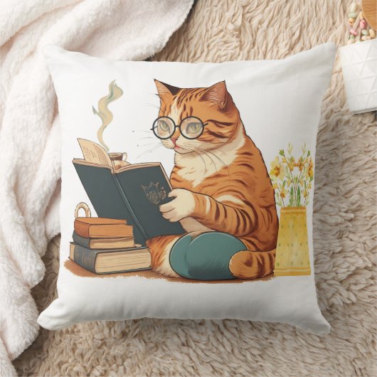 かわいい猫の読母は本とコーヒーを飲む クッション (ブランケット)