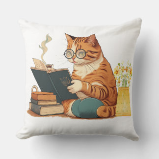 かわいい猫の読母は本とコーヒーを飲む クッション