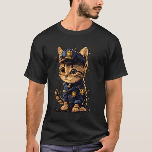 かわいい猫の警察官 Tシャツ (正面)