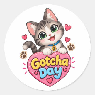 かわいい猫の譲渡記念日 ラウンドシール