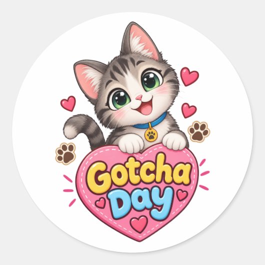 かわいい猫の譲渡記念日 ラウンドシール (正面)