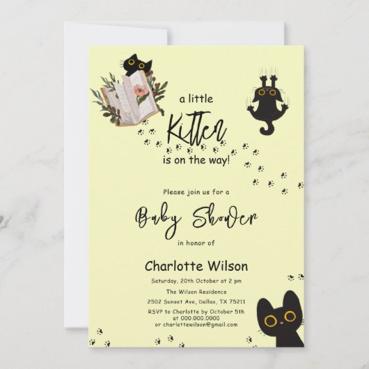 かわいい猫の赤ちゃんシャワーが子猫に伝わる 招待状 (正面)