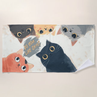 かわいい猫の輪 - Kawaii 猫のイラスト ビーチタオル