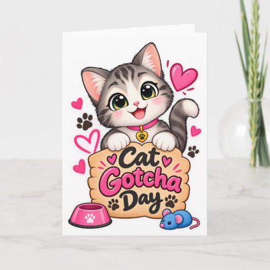 かわいい猫の迎え入れ記念日 カード (正面)