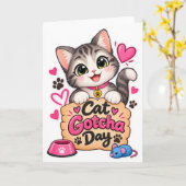 かわいい猫の迎え入れ記念日 カード (黄色い花)