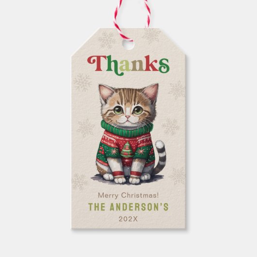 かわいい猫の醜いセーターパーティー ギフトタグ (正面)