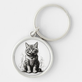 かわいい猫の鉛筆スケッチ キーホルダー