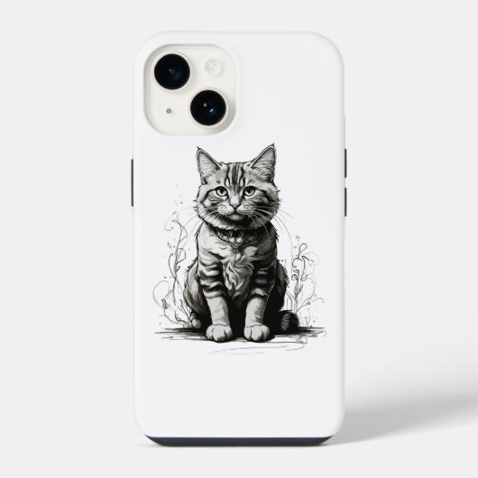 かわいい猫の鉛筆画 iPhoneケース (裏面)