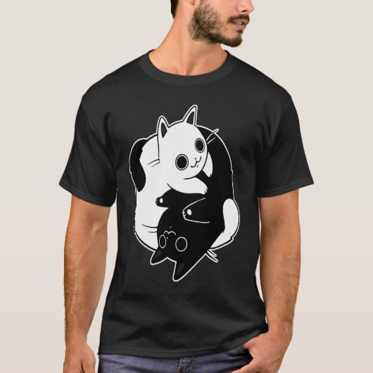 かわいい猫の陰陽 黒と白の愛 Tシャツ (正面)