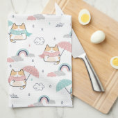 かわいい猫の雨の日パターンのキッチンタオル キッチンタオル (四つ折り)