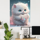 かわいい猫の雪の中にアートパーソナライズされたポー ポスター (ホームオフィス)