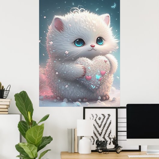 かわいい猫の雪の中にアートパーソナライズされたポー ポスター (ホームオフィス)