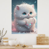かわいい猫の雪の中にアートパーソナライズされたポー ポスター (キッチン)
