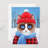 かわいい猫の雪クリスマスラグドール雪はがき シーズンポストカード (正面/裏面)
