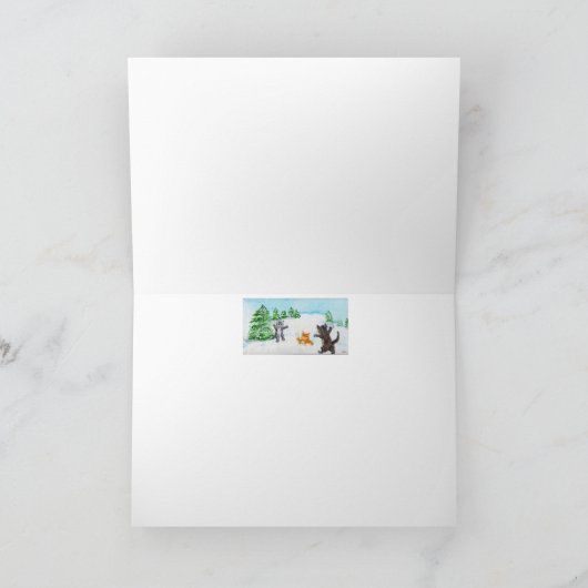 かわいい猫の雪玉バトル 幸せなホリデーカード シーズンカード (内部)