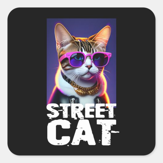 かわいい猫の革のジャケット スクエアシール (正面)