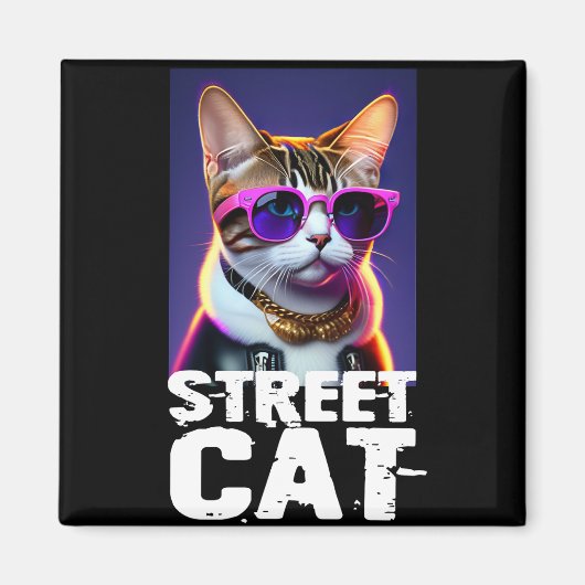 かわいい猫の革のジャケット マグネット (正面)