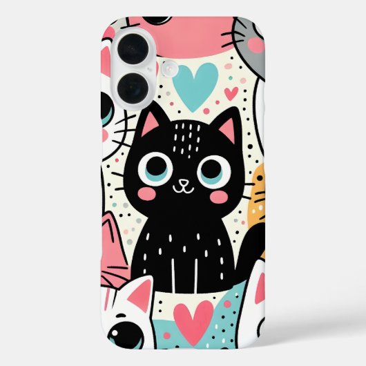 かわいい猫の顔とハートのウィムシカルデザイン Case-Mate iPhoneケース (裏面)