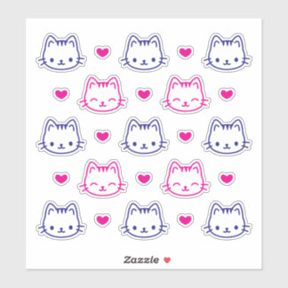 かわいい猫の顔とピンクのハート シート シール