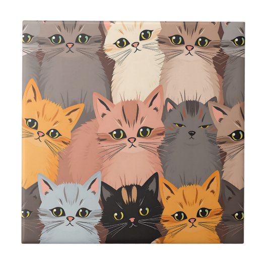 かわいい猫の顔のイラストパターン タイル (正面)