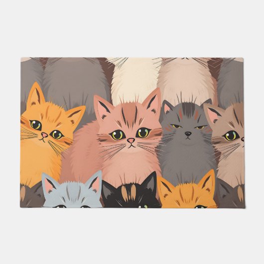 かわいい猫の顔のイラストパターン ドアマット (正面)
