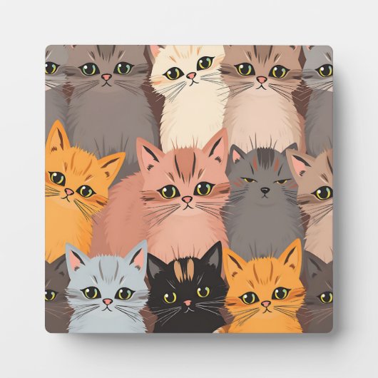 かわいい猫の顔のイラストパターン フォトプラーク (正面)