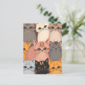 かわいい猫の顔のイラストパターン ポストカード (スタンド正面)