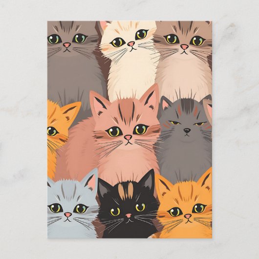 かわいい猫の顔のイラストパターン ポストカード (正面)