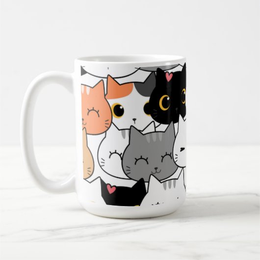 かわいい猫の顔のパターン  コーヒーマグカップ (左)