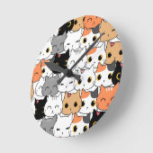 かわいい猫の顔のパターン  ラウンド壁時計 (傾斜)