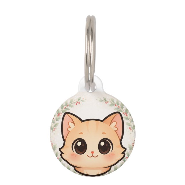 かわいい猫の顔のペットIDタグ ペット　ネームタグ (正面)