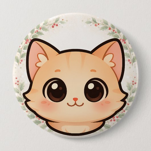 かわいい猫の顔のボタン 缶バッジ (正面)