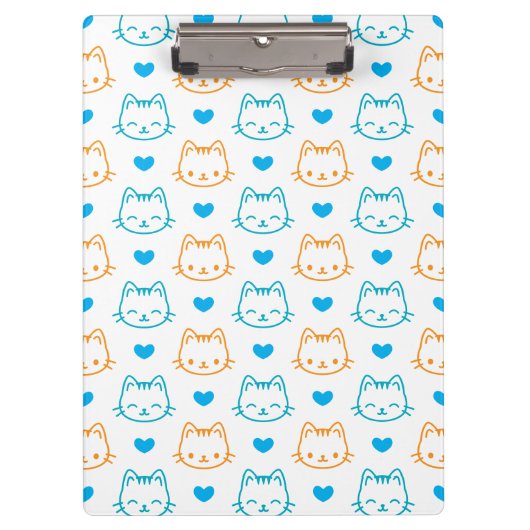 かわいい猫の顔の模様 名前を追加 青 オレンジ クリップボード (正面)