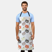かわいい猫の顔の漫画ラブパターン エプロン (着用した状態)