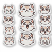 かわいい猫の顔の表情ステッカーシート シール (正面)