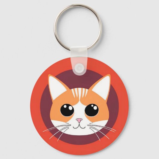 かわいい猫の顔の鮮やかなイラスト キーホルダー (正面)
