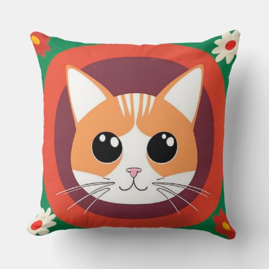 かわいい猫の顔の鮮やかなイラスト クッション (正面)