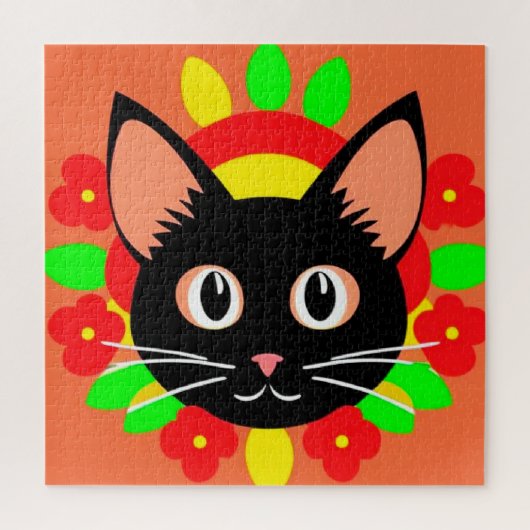 かわいい猫の顔の鮮やかなイラスト ジグソーパズル (縦)